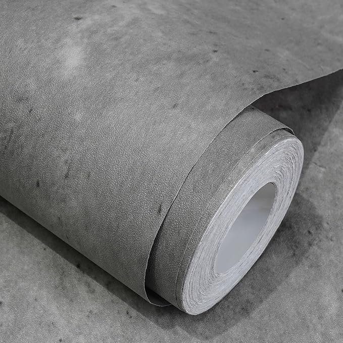 WADILE Dark Gray Concrete Wallpaper 15.7 in * 354 in, Cement Contact Paper 3D