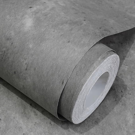 WADILE Dark Gray Concrete Wallpaper 15.7 in * 354 in, Cement Contact Paper 3D