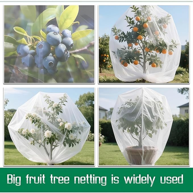 2 Pack 10x13.7Ft Extra Large Drawstring & Zipper Fruit Tree Netting Cover - Reusable Bird Netting for Blueberry Bushes, Anti-Cicada/Deer/Squirrel Large Plant Protection Net