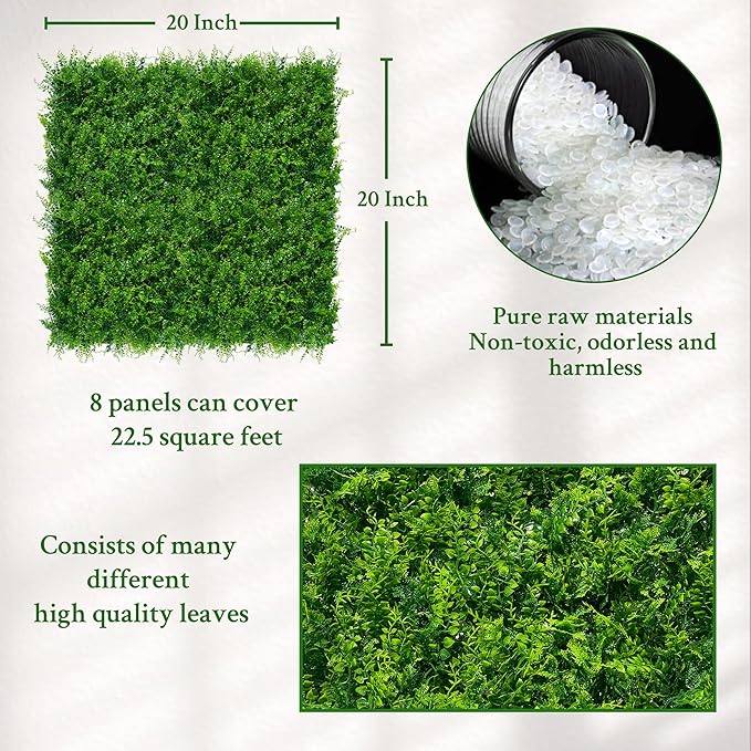 ODTORY Artificial Plants Hedge Wall Panels：20x20 Inch 8P UV-Anti Greenery