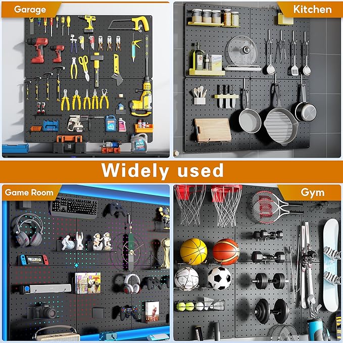 Peg Board, Total 32” x 32”, 4 Pack Black Peg Board Panels, 50lbs Load Capacity