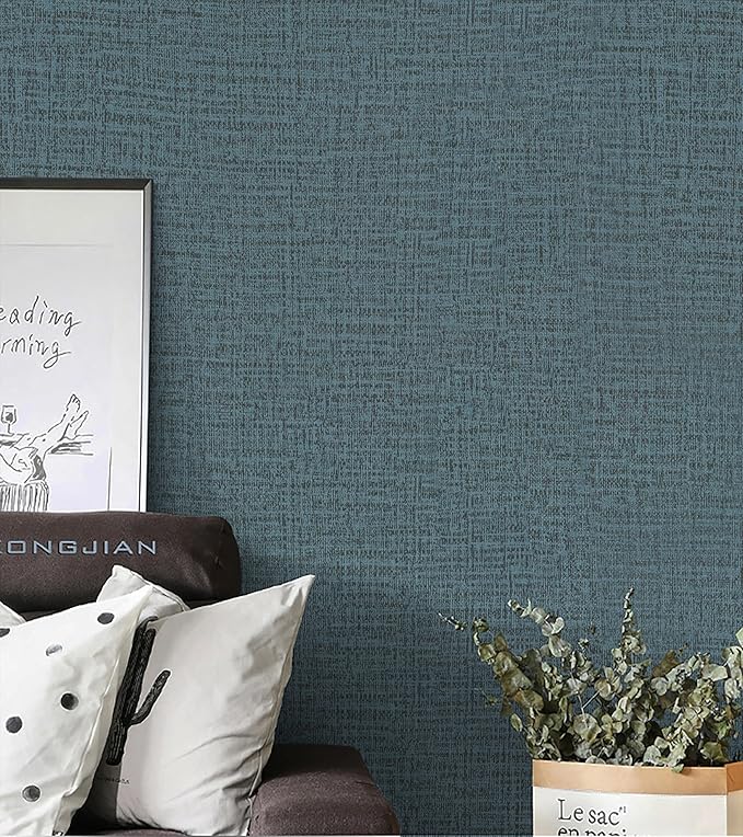 Guvana Grasscloth Peel and Stick Wallpaper Blue Textured Contact Paper Modern