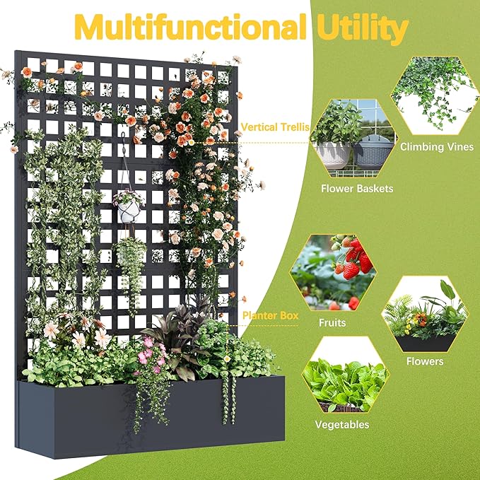 Metal Planter Box with Trellis, Planter Box Trellis with Privacy Screen and
