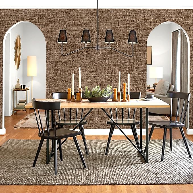 Amiya Grasscloth Brown Wallpaper 17.3"x120" Peel and Stick Faux Fabric Linen
