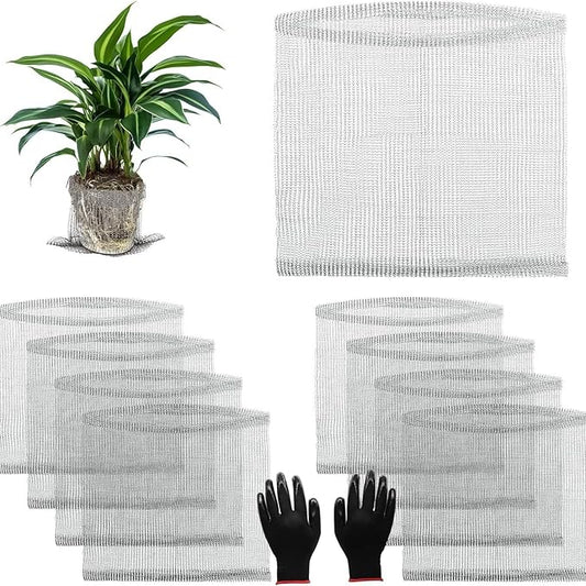 8 Pcs 20 * 18in Pot Drainage Root Protection Mesh Bag, Plant Flower Pot Anti-Leak Soil Net Cover with Gardening Gloves Indoor Outdoor Potted Plant Supplies