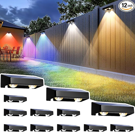 SOLPEX Solar Fence Lights Outdoor, 9 Fixed Colors ï¼ Color Changing Fence Solar Lights Outdoor Waterproof IP65, LED Deck Lighting for Halloween Wall Backyard Step Railing Patio Pool Porch(12 Pack)