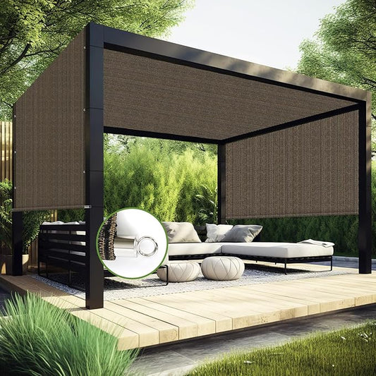 Shade&Beyond 5' W Ã 5' L Pergola Shade Cover Mocha Pergola Cover Canopy Replacement Shade Cloth for Garden, Patio, Deck, Porch with Grommets and Rods(Make Custom Size)