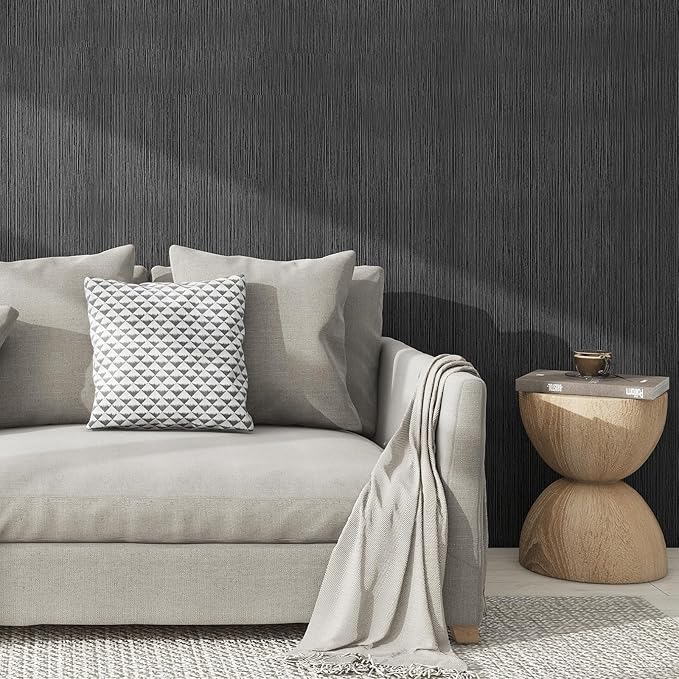 Grasscloth Textured Wallpaper Gray Peel and Stick 24inX393in Fabric Wall Paper
