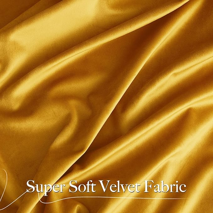 NICETOWN Warm Gold Velvet Curtains 84 inches Long, Room Darkening Drapes