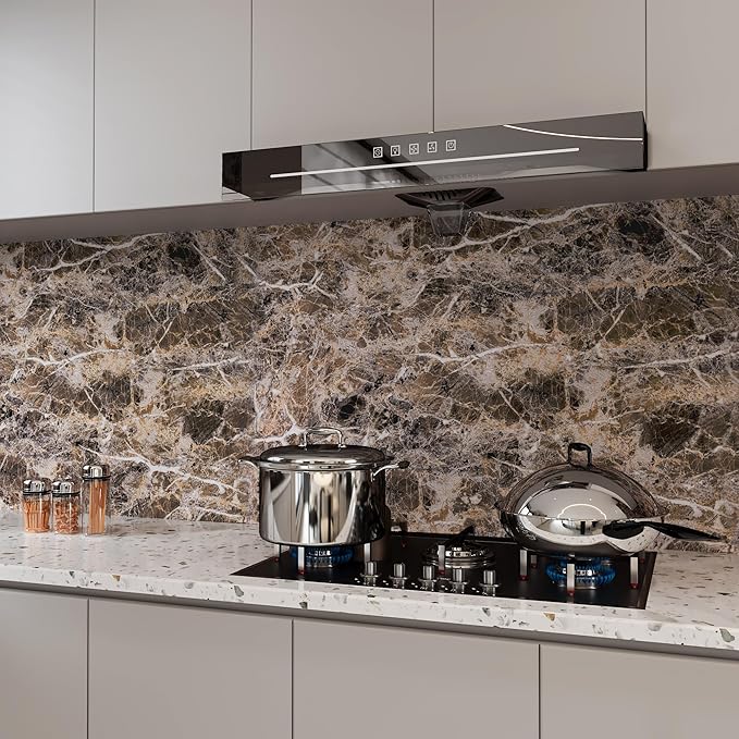 BAYYA 118x16inch Brown Marble Contact Paper Peel and Stick Wallpaper
