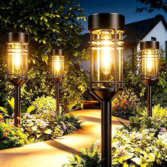 Amzarp 12 Pack Solar Garden Lights, Bright LED Solar Pathway Lights Outdoor IP65 Waterproof Rugged Shatterproof Auto On/Off for Landscape Garden Yard Walkway Driveway Lawn Lighting (3000K Warm White)