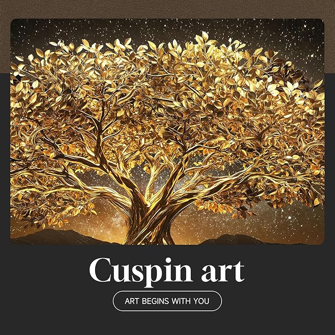 Large Framed Black and Gold Tree of Life Wall Art, Modern Luxury Tree Painting