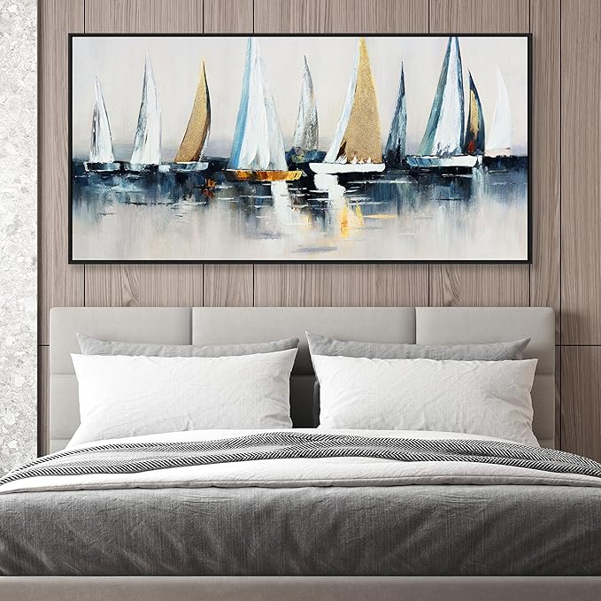 Canvas Wall Art Abstract Wall Decor Sailboat Picture Framed Artwork Modern