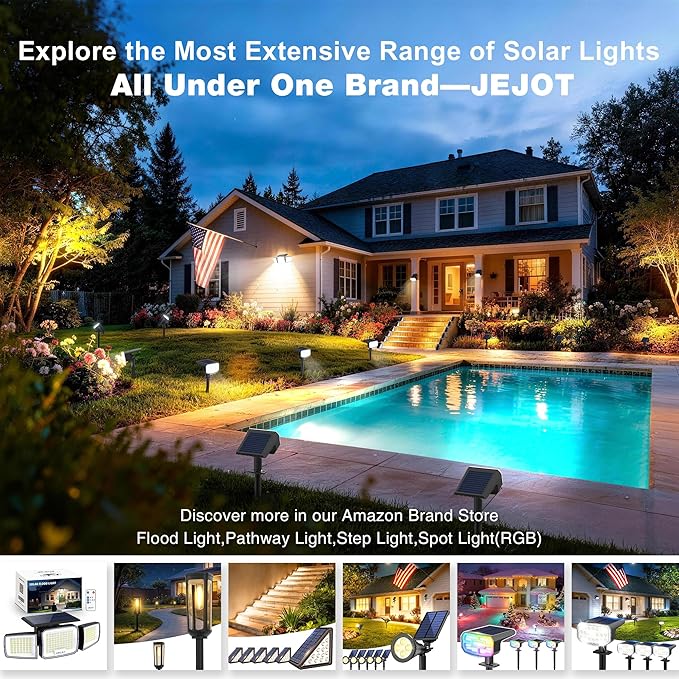 Solar Lights Outdoor Waterproof IP65, Super Bright LED, 3000K 2 Lighting Modes, Solar Powered Yard Garden Solar Spot Lights for Outside Landscape Auto On/Off -4 Pack