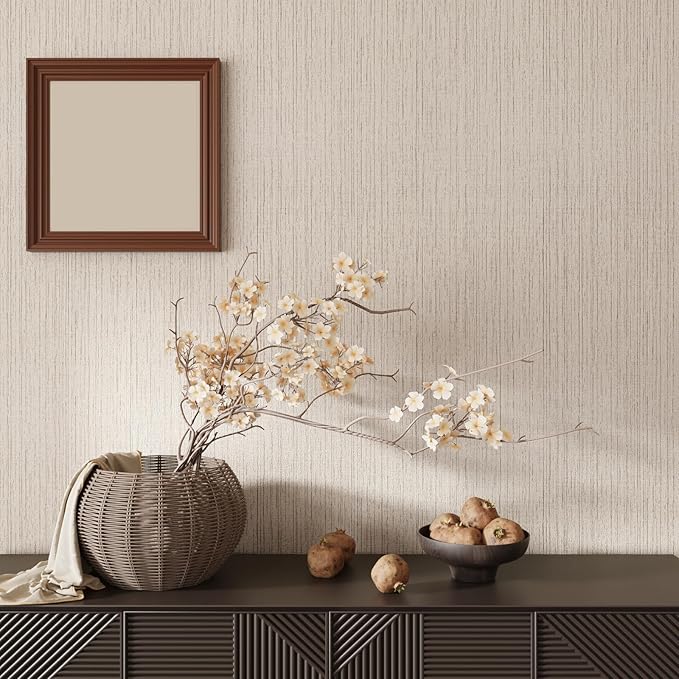 CRE8TIVE Large Size 24"x354" Cream White Grasscloth Peel and Stick Wallpaper