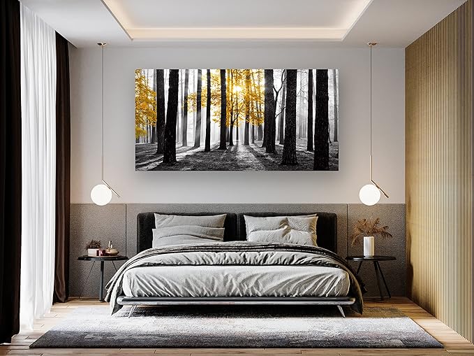 Cao Gen Decor Art S06375 Wall Art Canvas Painting Yellow Tree in Black and