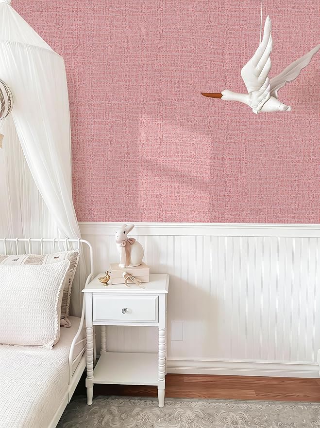 Guvana Grasscloth Peel and Stick Wallpaper Pink Textured Contact Paper Modern