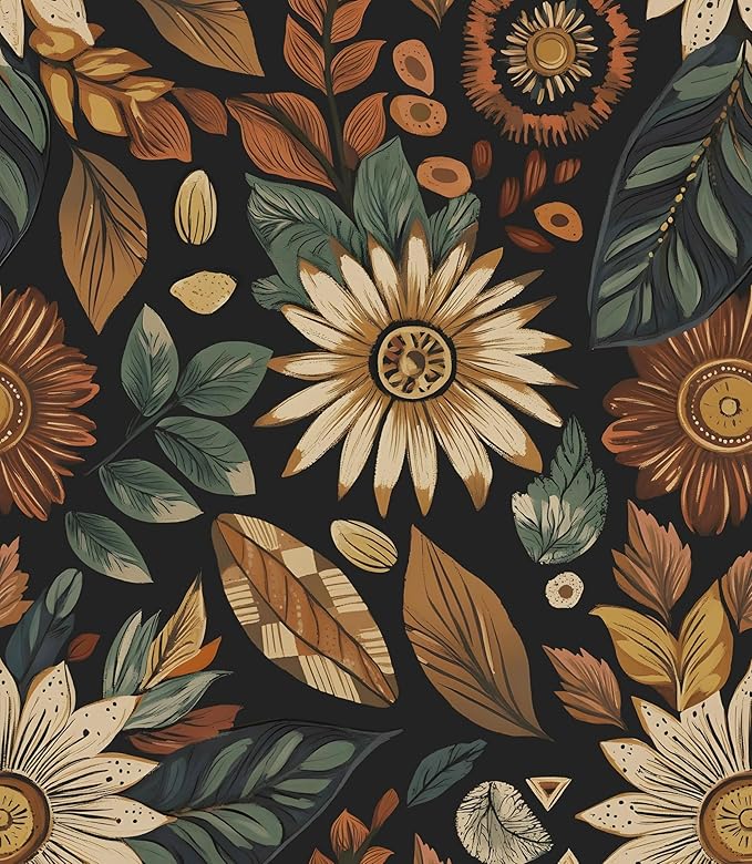 Vintage Boho Wallpaper Peel and Stick, Retro Flower Botanical Wall Paper Self