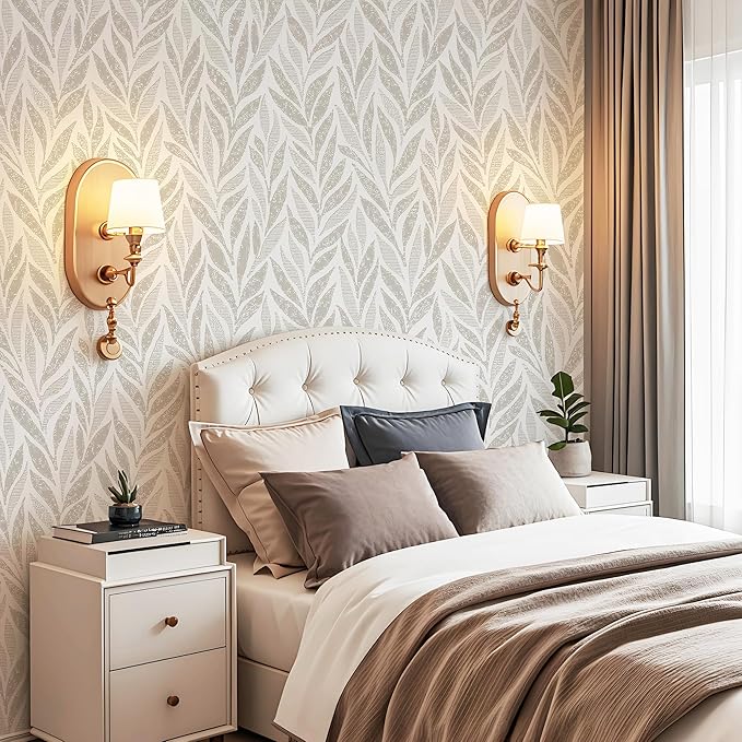 Safiyya 393"x17.3" Boho Peel and Stick Wallpaper Beige and White Wallpaper Leaf