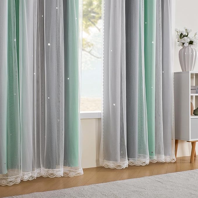 XiDi Rainbow Blackout Curtains for Kids Room, Unicorn Wall Decals