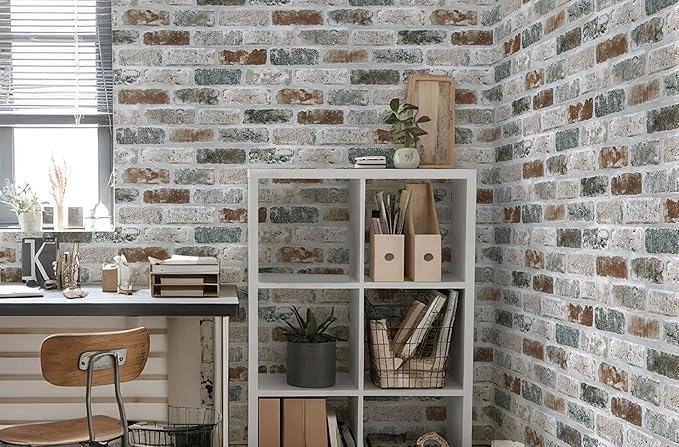 Guvana 17.3"×197" Brick Peel and Stick Wallpaper Red/Blue/Grey Brick Contact