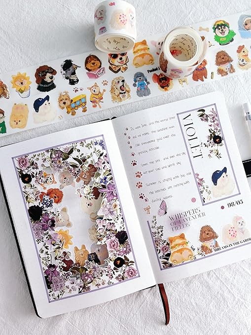 WT Tail Waggers Washi Tape Sticker Set, 4 Rolls, Original Designs, Cute Pet-Themed Decorative Tape for Scrapbooking, Journaling, Planners & DIY Crafts