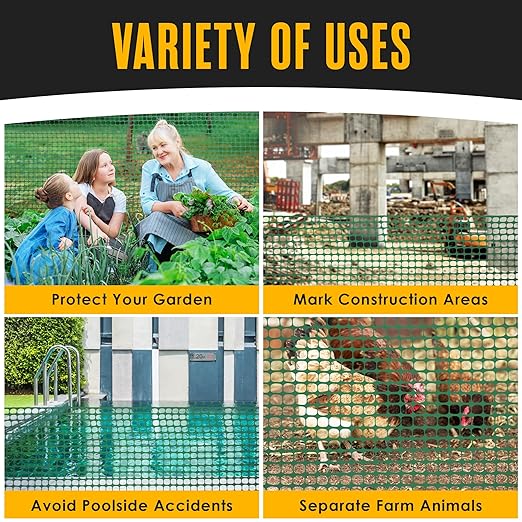 Houseables Fencing, Temporary Fence, Snow Fence, 4x100' Feet, 10.55 lb/roll, Green Plastic Fencing, Deer Netting, Plastic Mesh Roll, Safety Netting, Construction, Yard, Garden, Chicken, Dogs, Backyard
