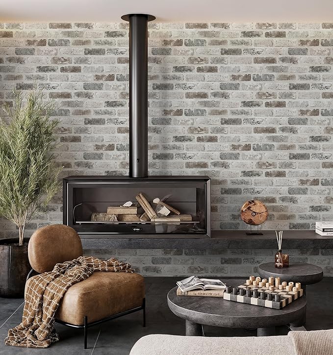 Guvana 17.3"×590" Brick Peel and Stick Wallpaper Grey Brown 3D Self Adhesive