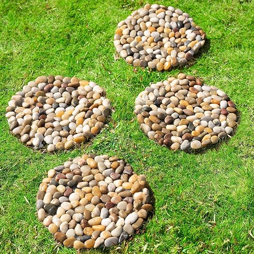 Garden Stepping Stones Outdoor Round River Stone Decorative Nature River Rocks for Landscaping Outside Walkway Patio Yard Garden Pathway (9in 6pcs Pack)