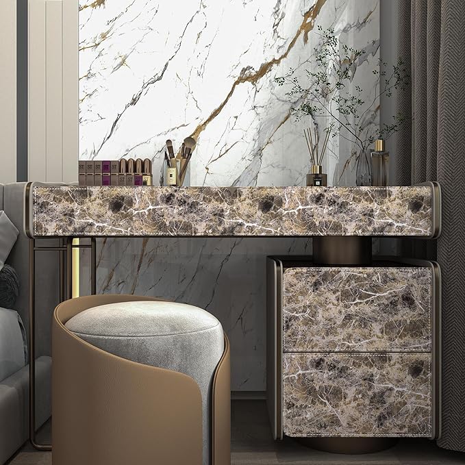 BAYYA 118x16inch Brown Marble Contact Paper Peel and Stick Wallpaper