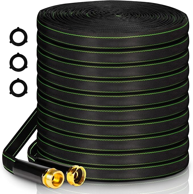Garden Hose 25 ft Water Hose Flexible Heavy Duty Lightweight No Kink Long Outdoor Non-Expandable High Pressure Flat Hoses Pipe 25’ Strong 3/4’’ Brass Fitting for Outside Yard Lawn Car Wash