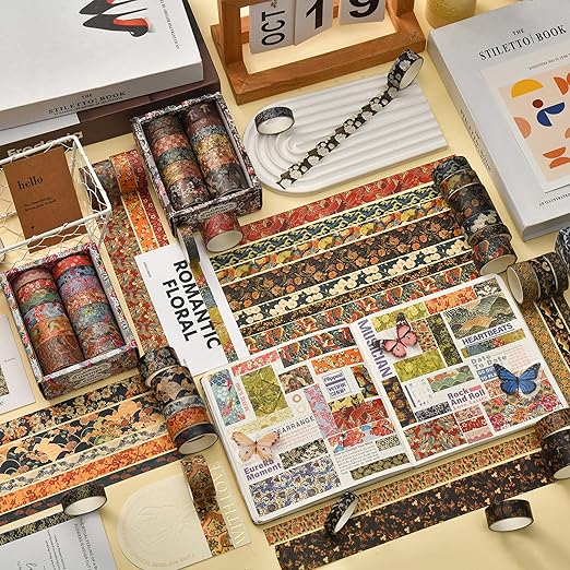 Songdao 12 Rolls Kyoto Charm Washi Tape Set Japanese Arts Adhesive Tapes Geometric Garden Decorative Masking Tape Sets for Craft, Kids, Scrapbook, DIY, Gift Wrapping (Green Song)