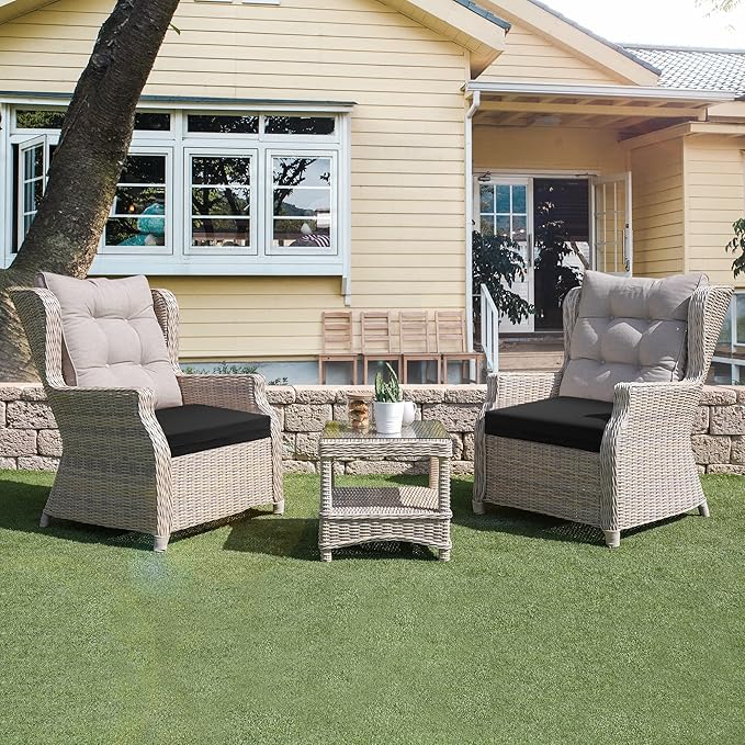 UNIKOME Outdoor Chair Cushions Pack of 4, Water Resistant Patio Cushions with Ties, High Density Sponge Filling Square Corner Seat Cushions for Outdoor Furniture, 24"*24"*4", Black
