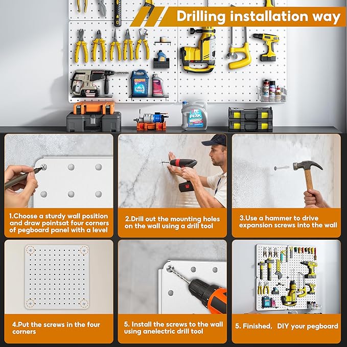 Peg Board, 4 Pack White Peg Board Panels, 50lbs Load Capacity Each, Pegboard