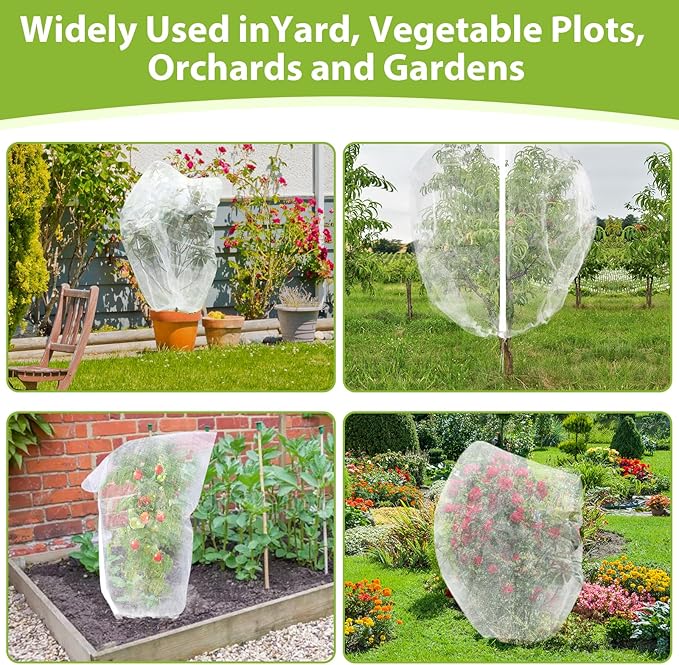 2PCS Fruit Tree Netting with Drawstring and Zipper, 6 * 6FT Garden Netting for Garden Protection, Insect Bird Netting for Fruit Trees, Protection from Anti Birds, Bugs,Cicadas, Insects