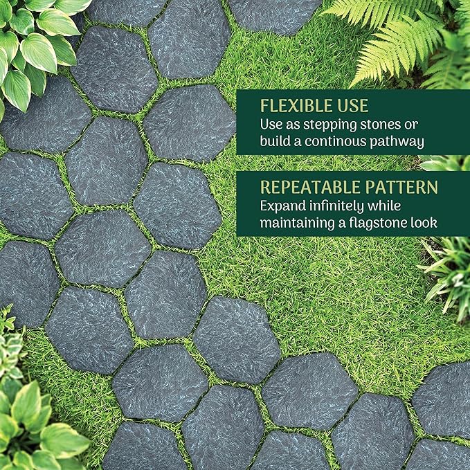 Arcadia Garden Products Set of 4, 16x17” Brushed Teal Stepping Stone Fiberclay Pavers, Outdoor Garden Natural Repeatable Pattern Pathway, Faux Stone Decorative Landscaping Walkway