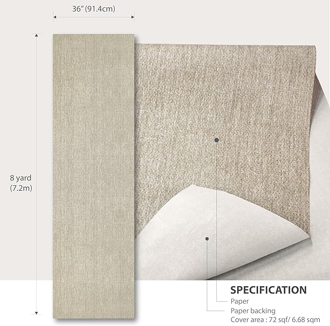 Ansehan Wallcovering W707 Terraces Collection 36" W x 8 Yard L, Natural Paper