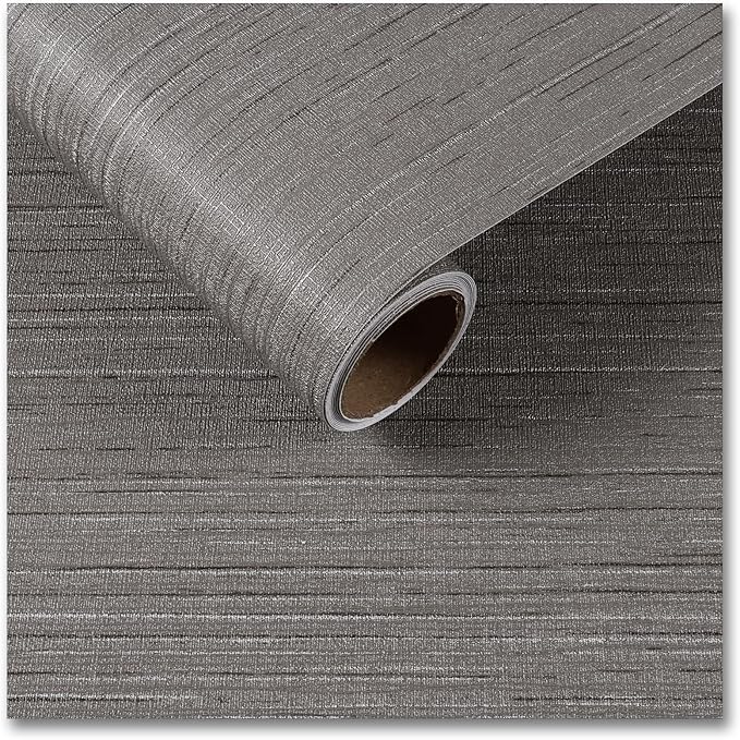 CRE8TIVE Dark Grey Grasscloth Wallpaper Removable Textured Wallpaper Stick and