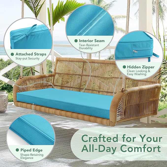Summsun Outdoor Bench Cushion: Waterproof and Fade Resistant Patio Furniture Cushions - Non-Slip Bench Pad Cushion with Removable Cover for Garden Swing Porch Sofa Settee, 42 x 18 Inch, Teal