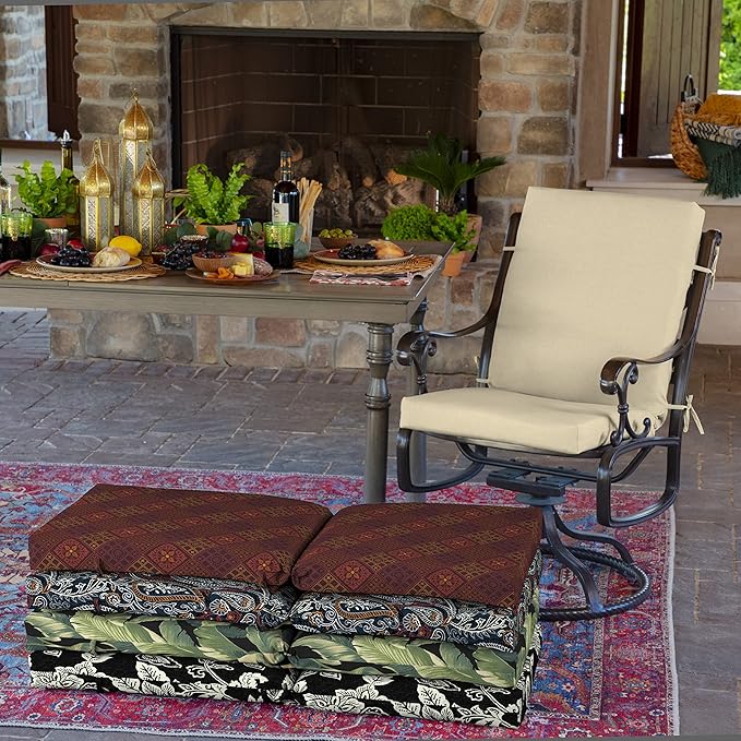 Arden Outdoor Patio Dining Chair Cushion, 20x44, Rain-Proof Seat Pad, Fade-Resistant Outdoor Cushion Tan Leala