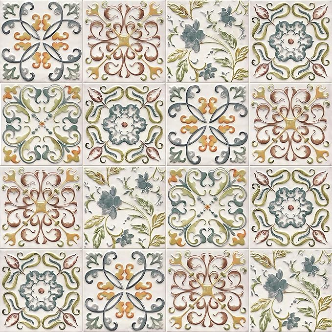 Wudnaye Bohemian Wallpaper Peel and Stick Faux Tile Contact Paper 17”×196” Tile
