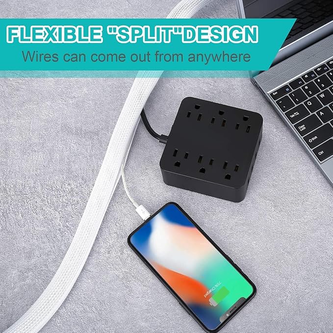 20ft - 3/8 inch White Cable Sleeve, Cable Organizer for Desk PC TV Computer, Wire Protector Cable Wrap Cover, Cord Management for Home Office