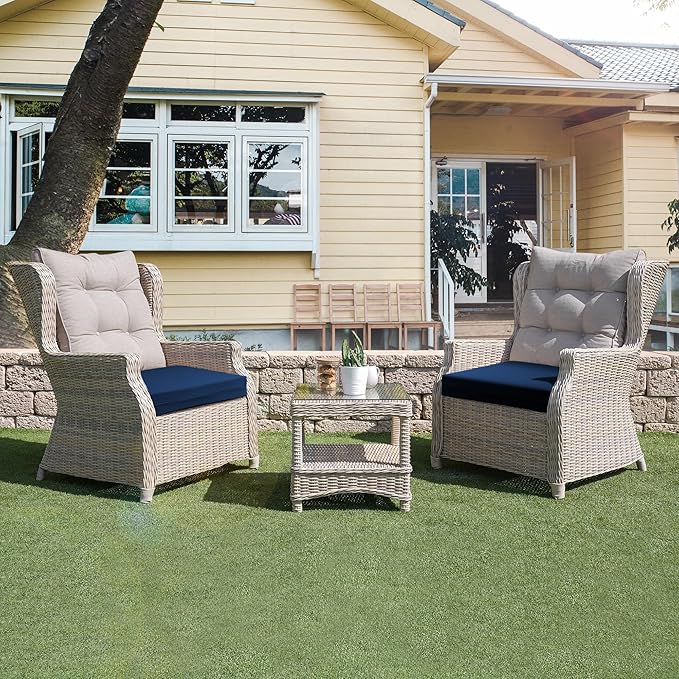 UNIKOME Outdoor Chair Cushions Pack of 4, Water Resistant Patio Cushions with Ties, High Density Sponge Filling Square Corner Seat Cushions for Outdoor Furniture, 24"*24"*4", Navy Blue