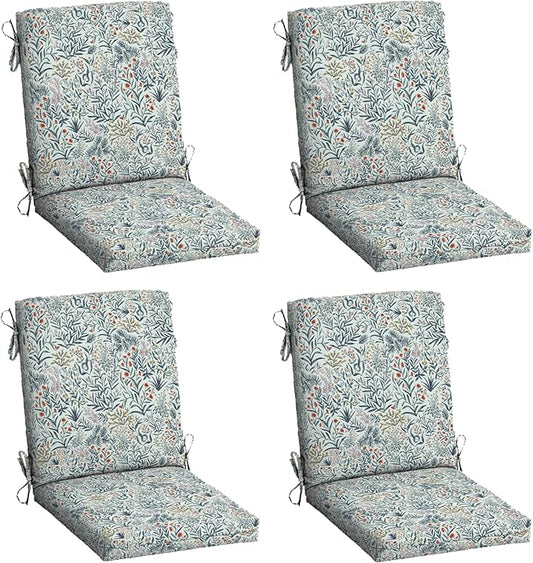 Arden 4-Pack Outdoor Patio Dining Chair Cushion, 20x44, Rain-Proof Seat Pad, Fade-Resistant Outdoor Cushion Pistachio Botanical