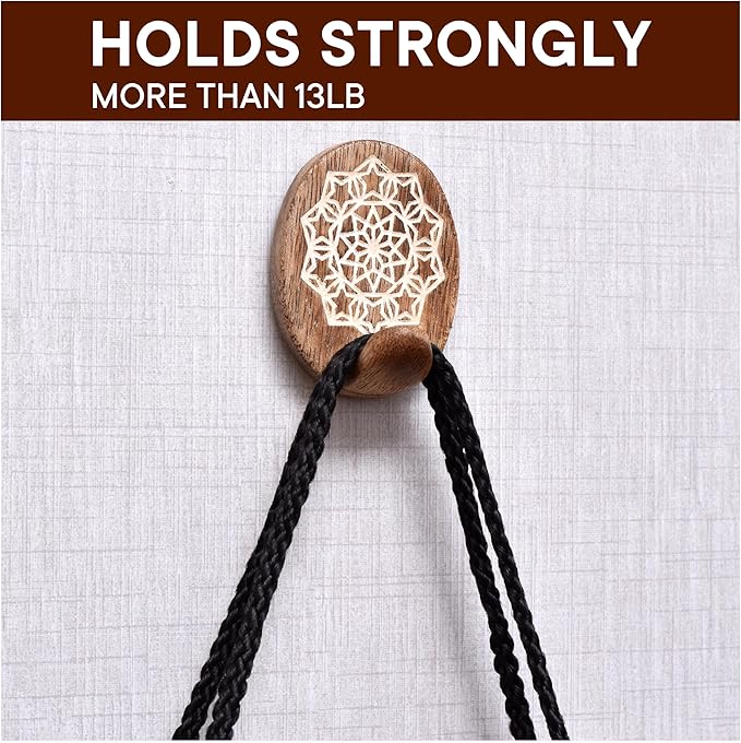 Indian Shelf 6 Lb- 3 Pieces Decorative Wood Adhesive Wall Hooks–Boho Peel and