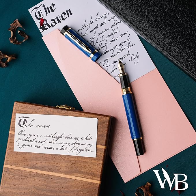 Wordsworth & Black Primori Fountain Pen Set [Blue Gold]; Extra Fine Nib, Gift Case, 24 Ink Cartridges, Refill Converter, Manual; Journaling, Calligraphy, Smooth Writing Pens; Left and Right Handed