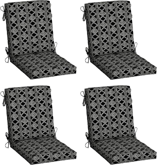 Arden 4-Pack Outdoor Patio Dining Chair Cushion, 20x44, Rain-Proof Seat Pad, Fade-Resistant Outdoor Cushion Black Global Stripe