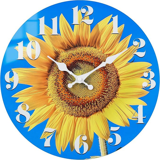 Large Sunflower Decor Wall Clocks, Waterproof Glass Wall Clock