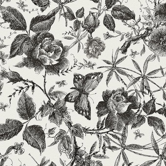 JiffDiff Floral Vintage Wallpaper Peel and Stick Wall Stick Black Rose