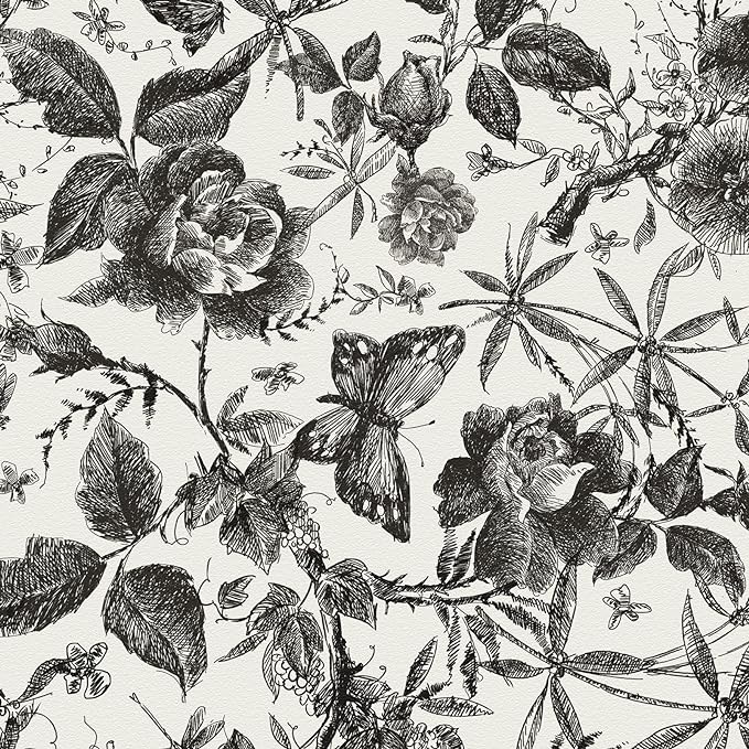 JiffDiff Floral Vintage Wallpaper Peel and Stick，Rose Wallpaper Removable Vinyl